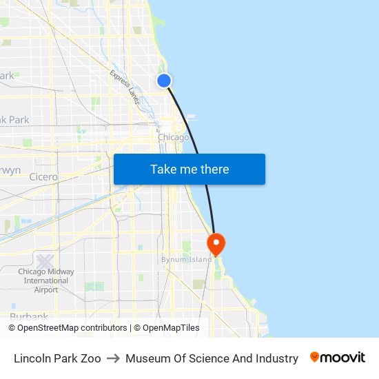 Lincoln Park Zoo to Museum Of Science And Industry map