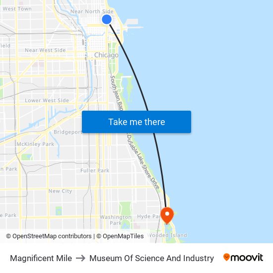 Magnificent Mile to Museum Of Science And Industry map