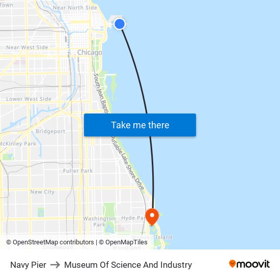 Navy Pier to Museum Of Science And Industry map
