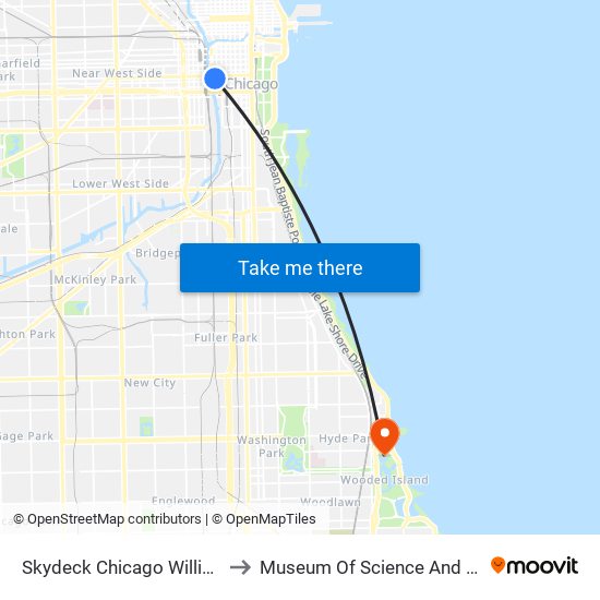 Skydeck Chicago Willis Tower to Museum Of Science And Industry map