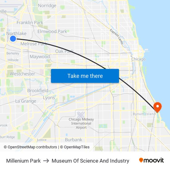 Millenium Park to Museum Of Science And Industry map