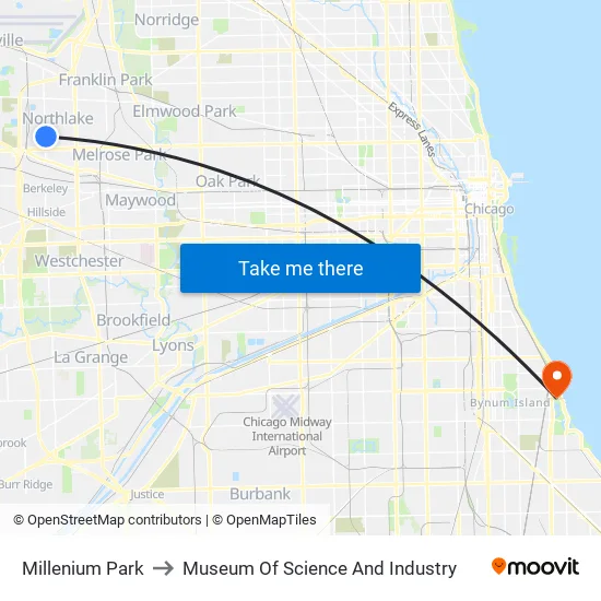 Millenium Park to Museum Of Science And Industry map