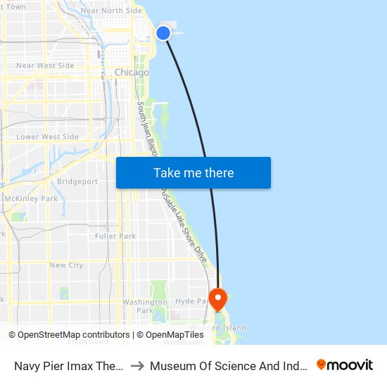 Navy Pier Imax Theatre to Museum Of Science And Industry map