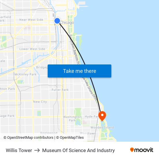 Willis Tower to Museum Of Science And Industry map