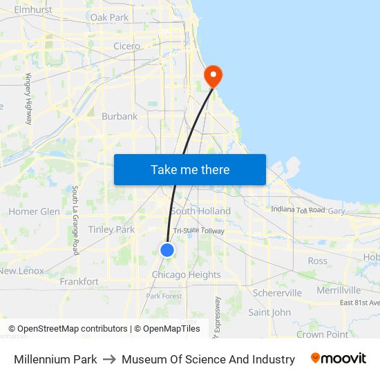 Millennium Park to Museum Of Science And Industry map