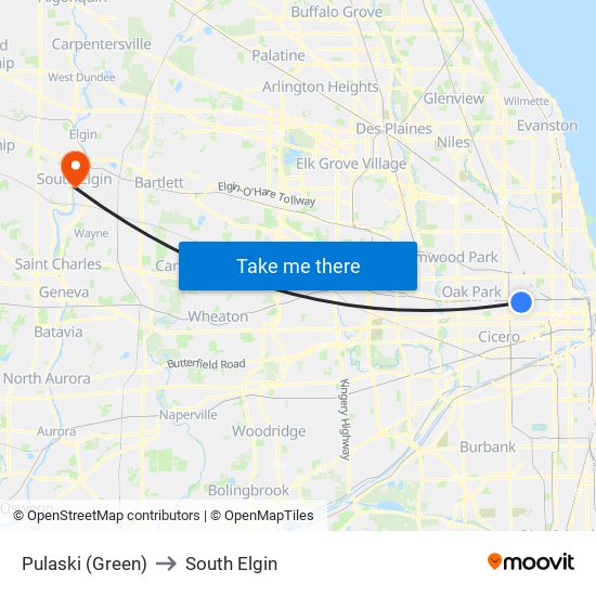 Pulaski (Green) to South Elgin map