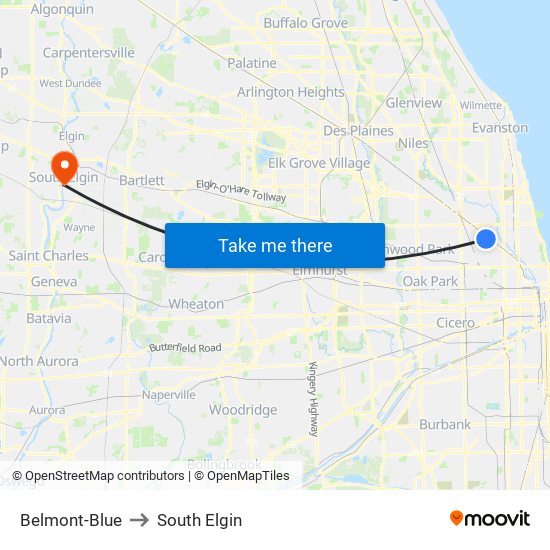 Belmont-Blue to South Elgin map