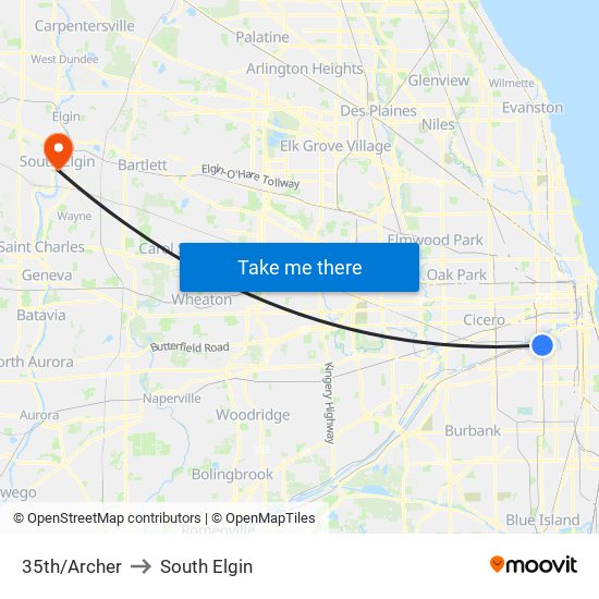 35th/Archer to South Elgin map