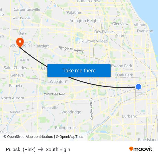 Pulaski (Pink) to South Elgin map