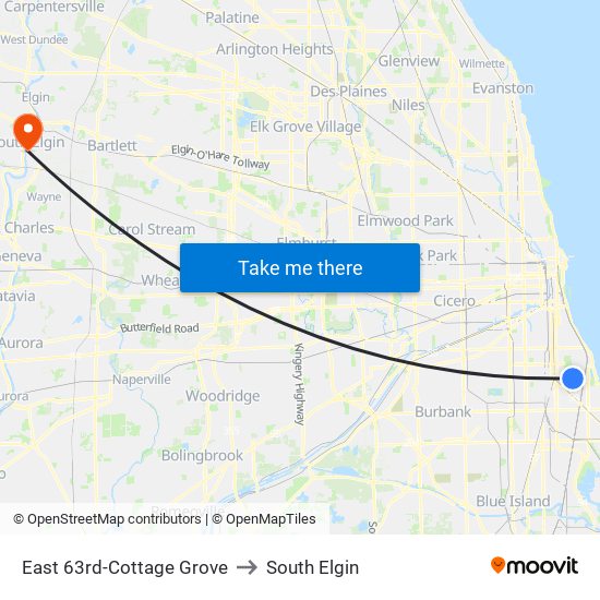 East 63rd-Cottage Grove to South Elgin map