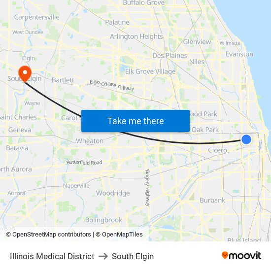 Illinois Medical District to South Elgin map