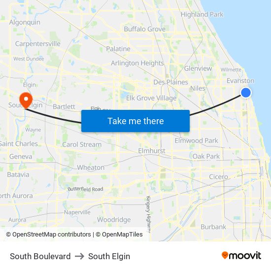 South Boulevard to South Elgin map