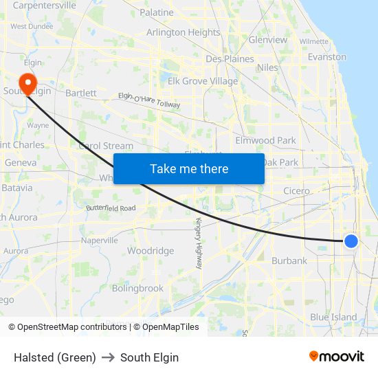 Halsted (Green) to South Elgin map