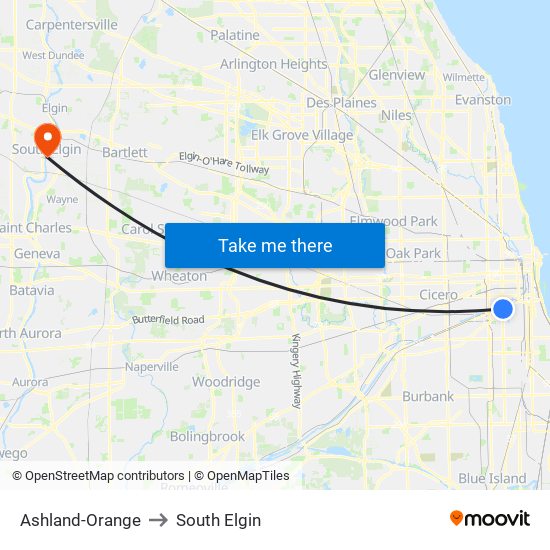 Ashland-Orange to South Elgin map