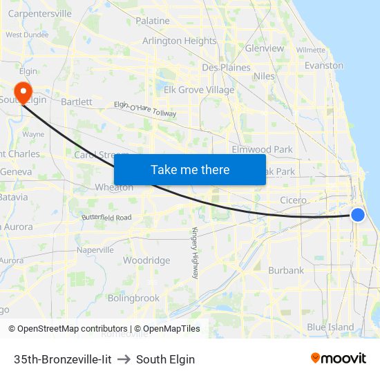 35th-Bronzeville-Iit to South Elgin map