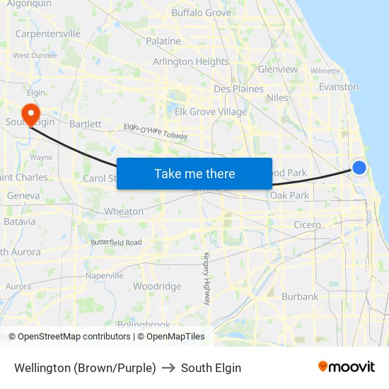 Wellington (Brown/Purple) to South Elgin map