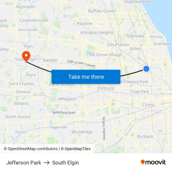 Jefferson Park to South Elgin map