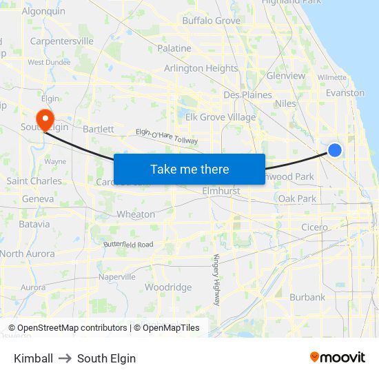 Kimball to South Elgin map