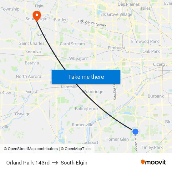 Orland Park 143rd to South Elgin map