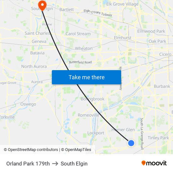 Orland Park 179th to South Elgin map