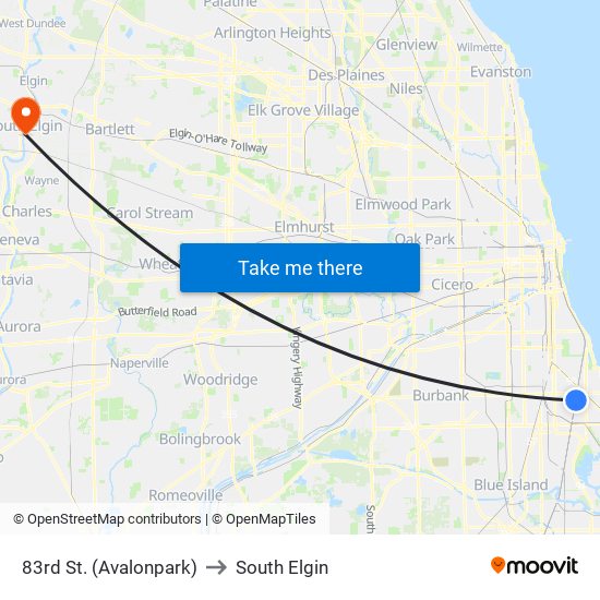 83rd St. (Avalonpark) to South Elgin map