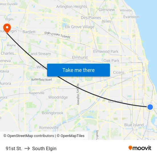91st St. to South Elgin map