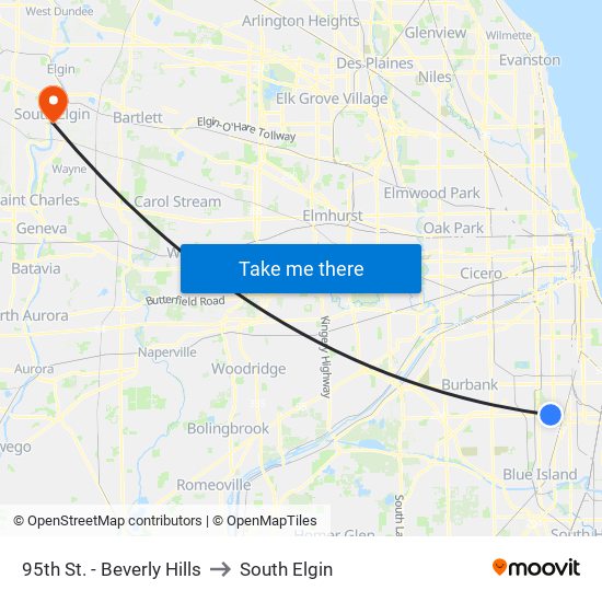 95th St. - Beverly Hills to South Elgin map