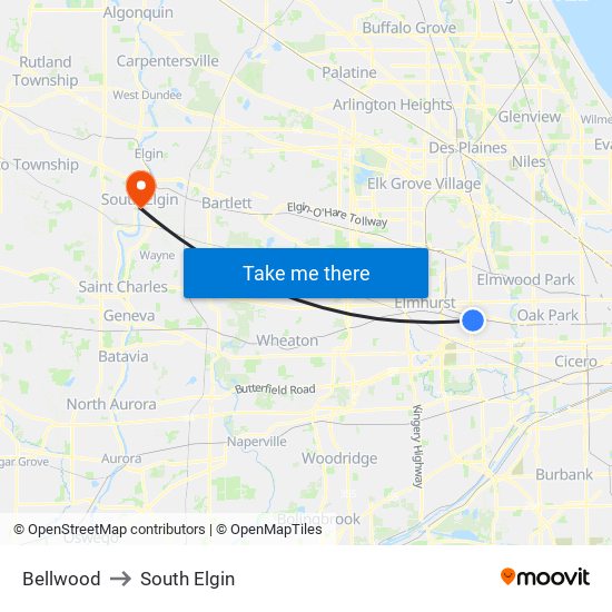 Bellwood to South Elgin map