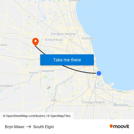 Bryn Mawr to South Elgin map