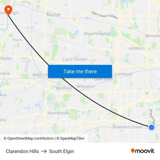 Clarendon Hills to South Elgin map