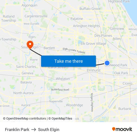 Franklin Park to South Elgin map