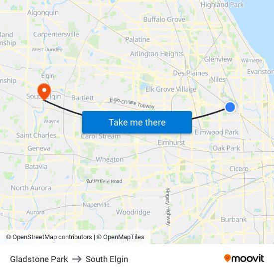 Gladstone Park to South Elgin map