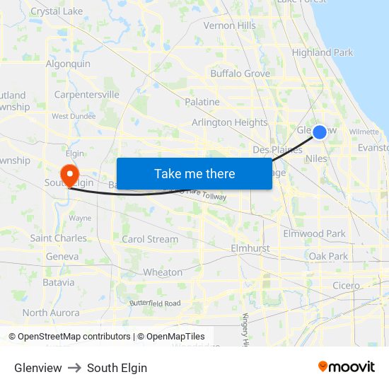 Glenview to South Elgin map
