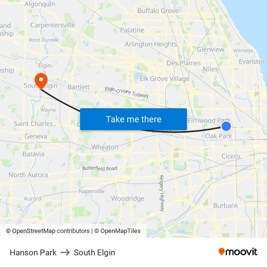 Hanson Park to South Elgin map