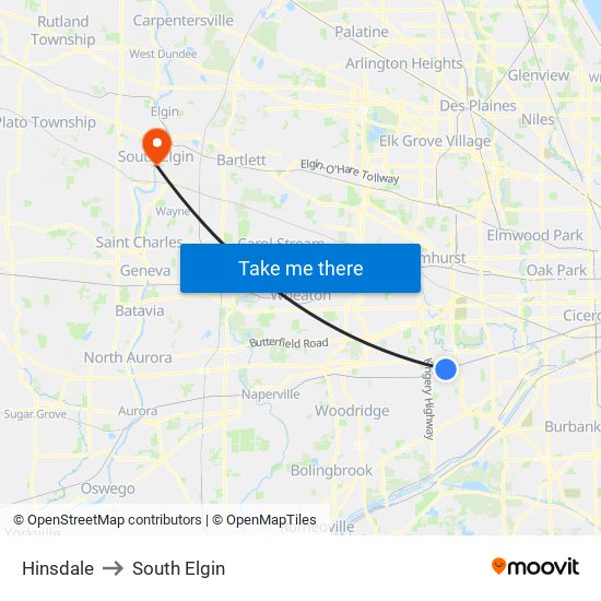 Hinsdale to South Elgin map