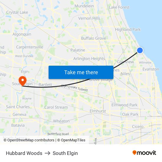 Hubbard Woods to South Elgin map