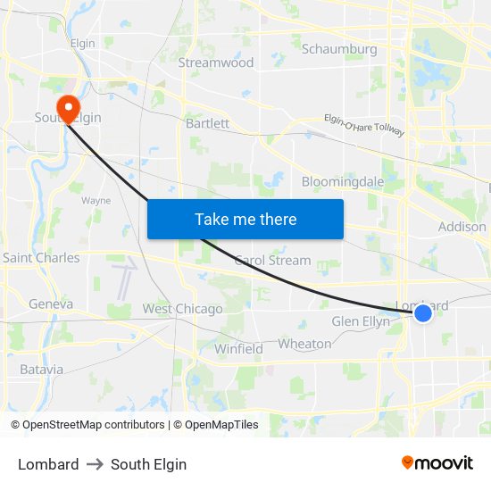 Lombard to South Elgin map