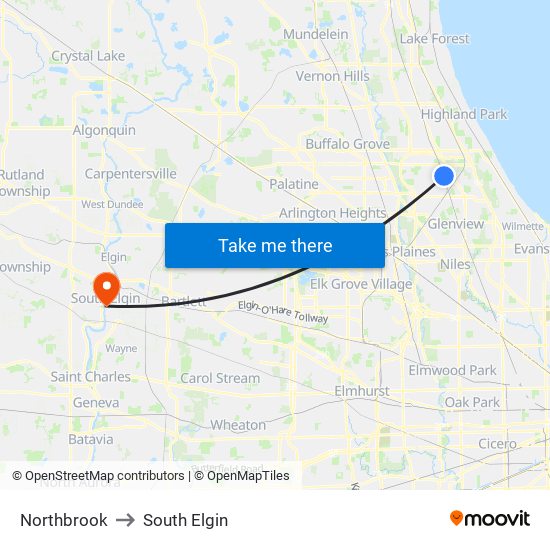 Northbrook to South Elgin map