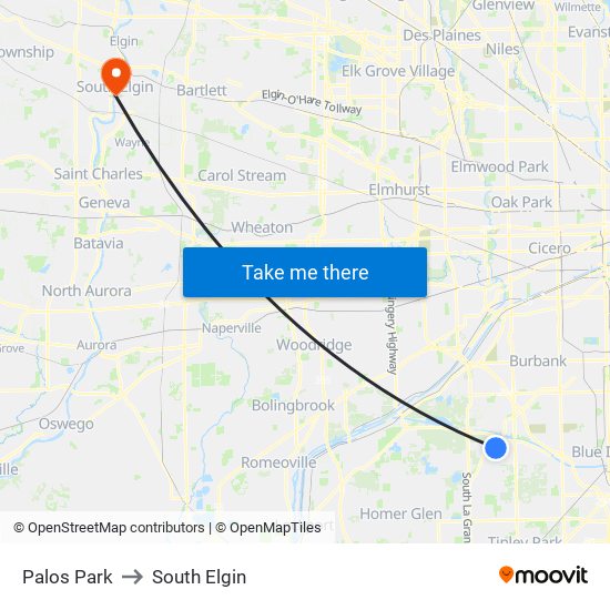 Palos Park to South Elgin map