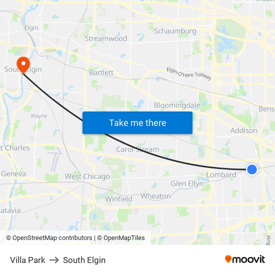 Villa Park to South Elgin map