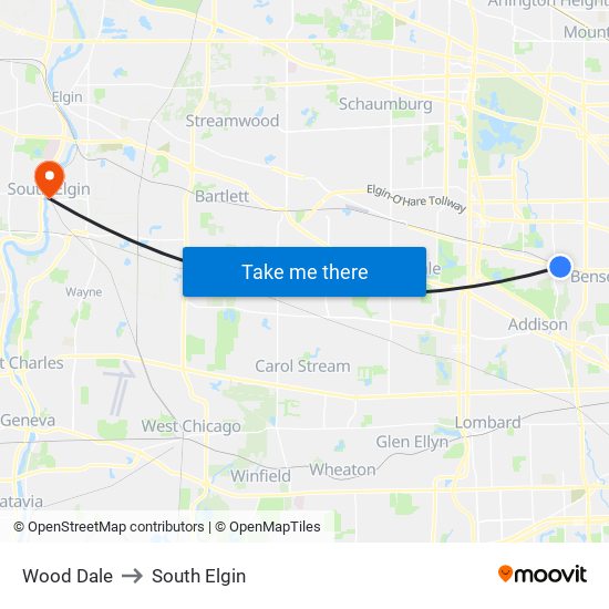 Wood Dale to South Elgin map