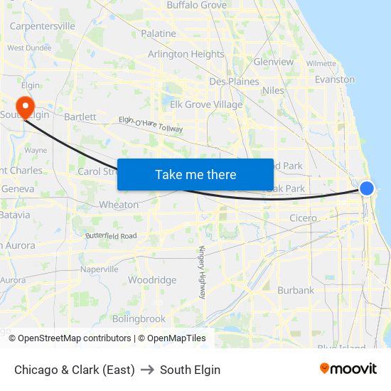 Chicago & Clark (East) to South Elgin map