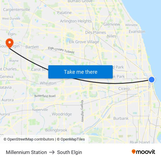 Millennium Station to South Elgin map