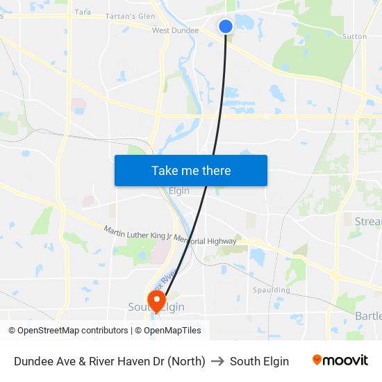 Dundee Ave & River Haven Dr (North) to South Elgin map