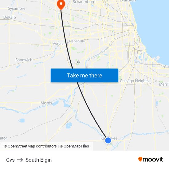 Cvs to South Elgin map