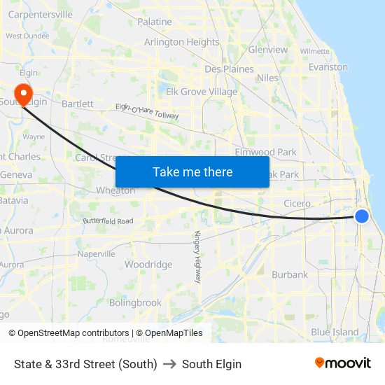 State & 33rd Street (South) to South Elgin map