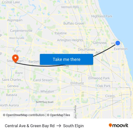 Central Ave & Green Bay Rd to South Elgin map