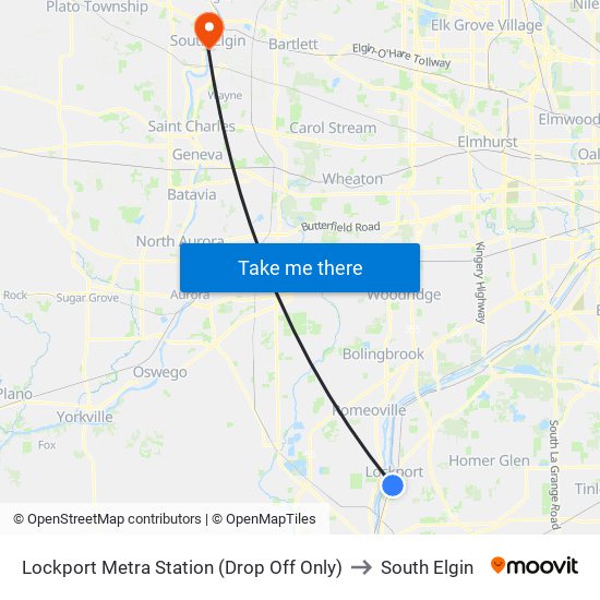 Lockport Metra Station (Drop Off Only) to South Elgin map