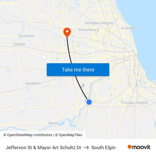 Jefferson St & Mayor Art Schultz Dr to South Elgin map