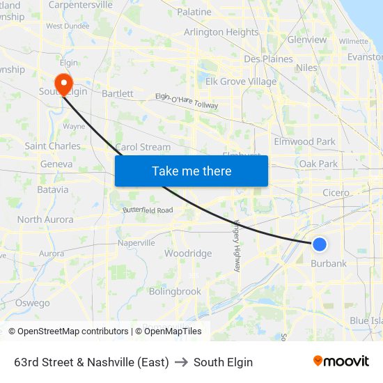 63rd Street & Nashville (East) to South Elgin map